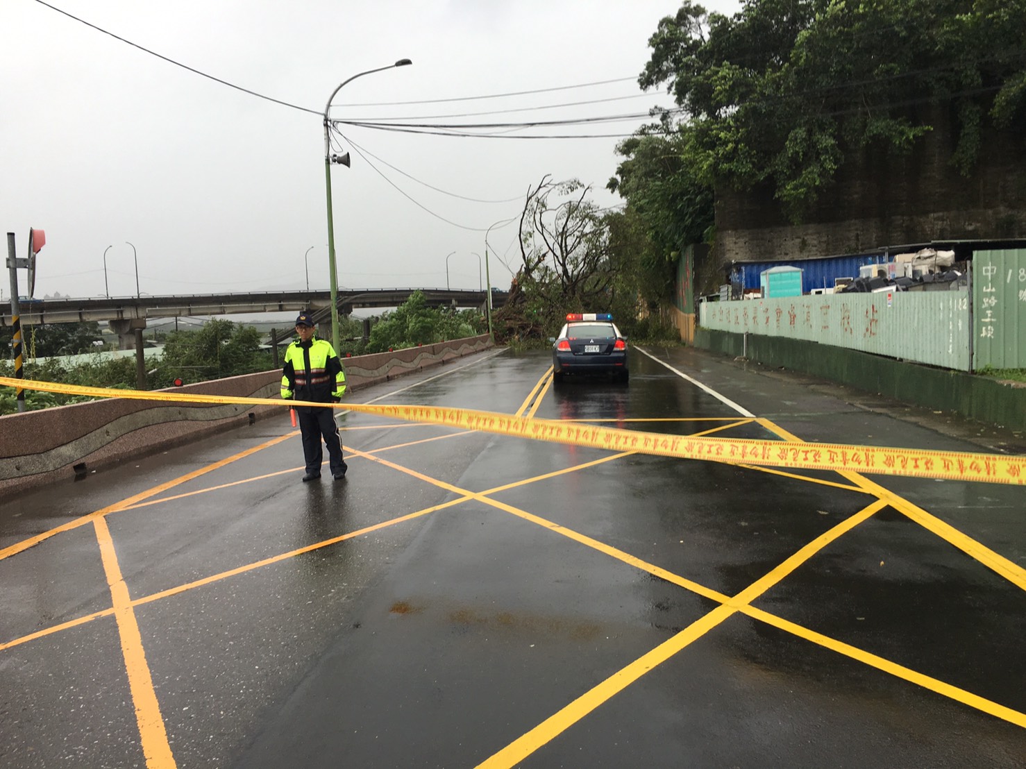 強颱來襲吹倒路樹阻通行 樹林警冒雨交管疏導